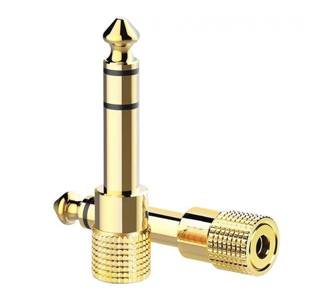 Стереоадаптер штекер 6.3 мм aux (6.35 mm male тато) &mdash; 3.5 мм (female мама) mini jack золоте напилення adapter 4239 фото
