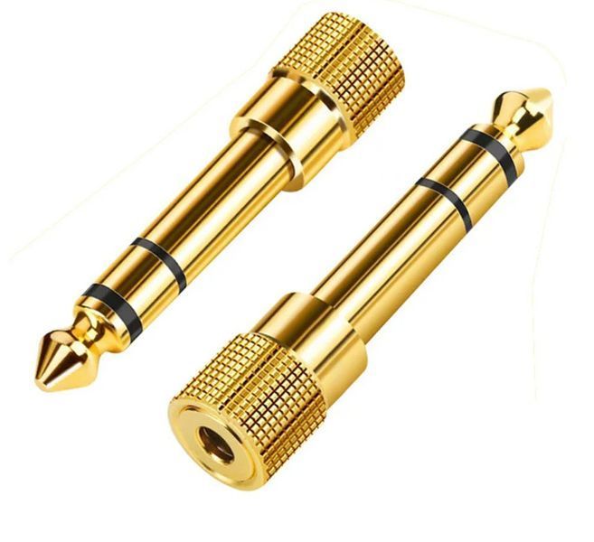 Стереоадаптер штекер 6.3 мм aux (6.35 mm male тато) &mdash; 3.5 мм (female мама) mini jack золоте напилення adapter 4239 фото
