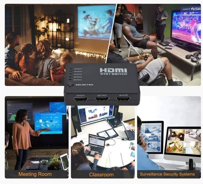 HDMI-комутатор світчер 5*1 портів (5 входів &mdash; 1 вихід) з ІЧ-пультом &mdash; перемикач для Xbox, PS4/PS5, DVD, ПК, ноутбука, ТВ 3511-3 фото