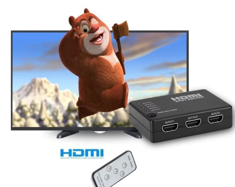 HDMI-комутатор світчер 5*1 портів (5 входів &mdash; 1 вихід) з ІЧ-пультом &mdash; перемикач для Xbox, PS4/PS5, DVD, ПК, ноутбука, ТВ 3511-3 фото
