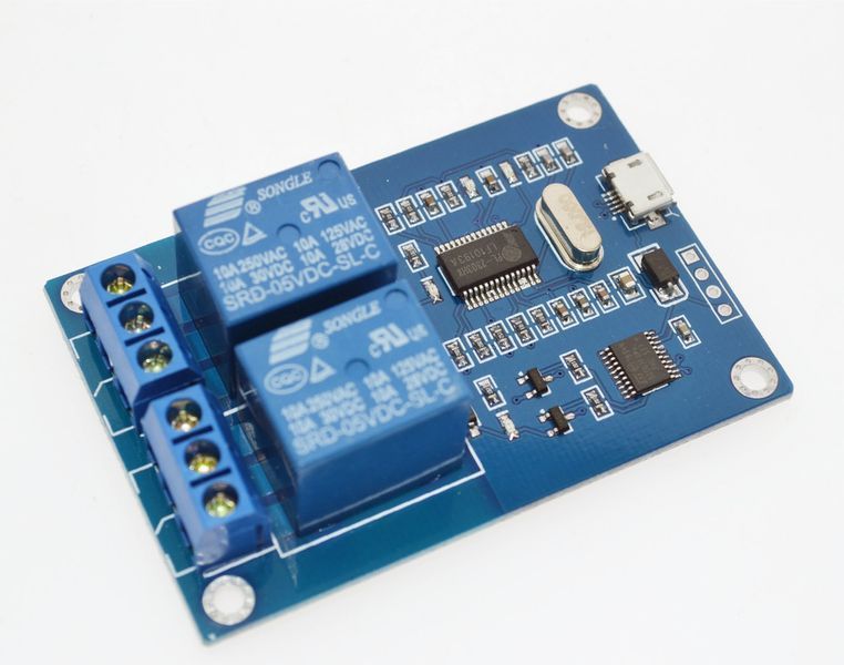 Реле 5В 2-канальный Micro USB модуль управление нагрузкой по USB + RS232 Rx Tx 5V PL2303 3708 фото