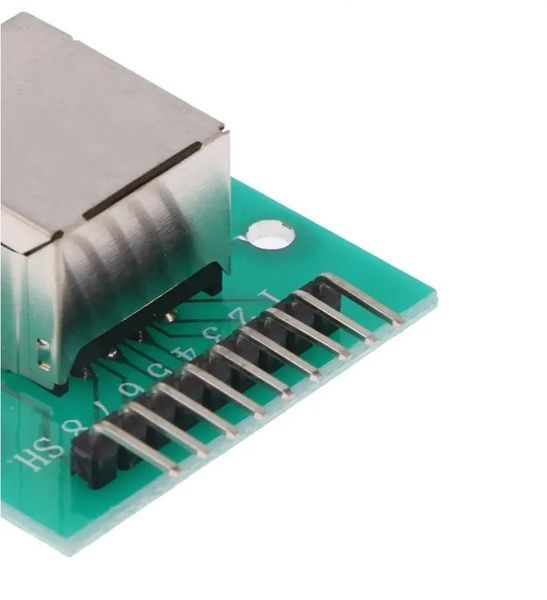 Модуль перехідник Ethernet мережевий RJ45 8P8C (female, "мама", вертикальний) - 9 pin DIP XH 2.54 мм (male, "тато", V-Type вертикальне розташування контактів) адаптер Breakout Board + Pin Header Adapter Board To Modular Connector 8117 фото