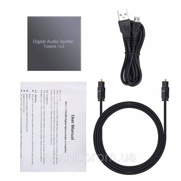 Prozor PST149 сплиттер Toslink 1*3 оптический активный (питание USB) вывод звука на 3 устройства 7544 фото