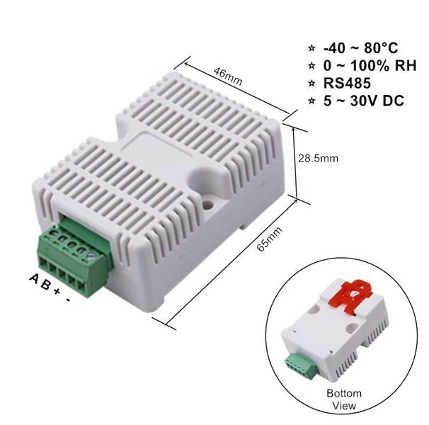 XY-MD02s (EID041-G01s, SHT30) датчик температуры и влажности Modbus RS485 под DIN рейку промышленный сенсор 5570-2 фото