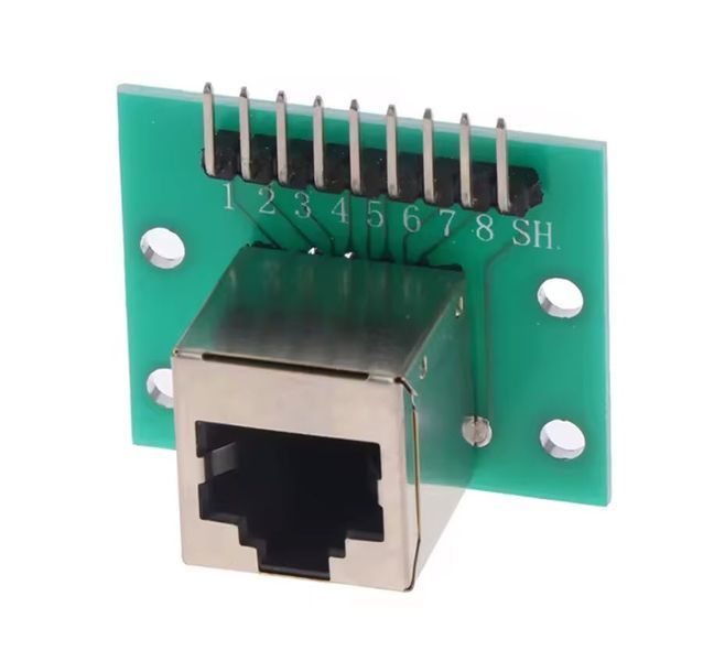 Модуль перехідник Ethernet мережевий RJ45 8P8C (female, "мама", вертикальний) - 9 pin DIP XH 2.54 мм (male, "тато", V-Type вертикальне розташування контактів) адаптер Breakout Board + Pin Header Adapter Board To Modular Connector 8117 фото