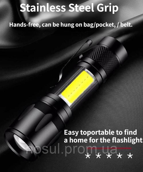 Ліхтар тактичний міні компактний CREE Q5+COB Light 300 LM micro USB вбудована батарея тактичний живлення micro USB 4743-2 фото