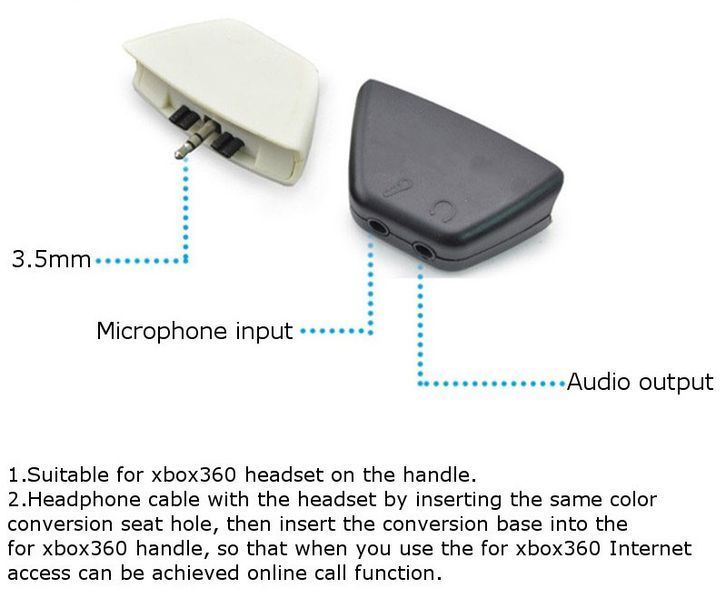 Xbox 360 Адаптер-переходник 3.5 мм (подключение наушники + микрофон). Переходник для подключения наушников и 0802 фото