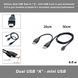 Кабель Dual USB Type-A "тато" (*2) &mdash; mini USB 5 pin Type B "тато" посилений (з дод.живленням) 0,5 м для засочення пристроїв із високим енергоспоживанням Кабель із подвійним USB-A &mdash; рішення для пристроїв із високим енергоспоживанням типу старих зовнішніх H 8166 фото 1