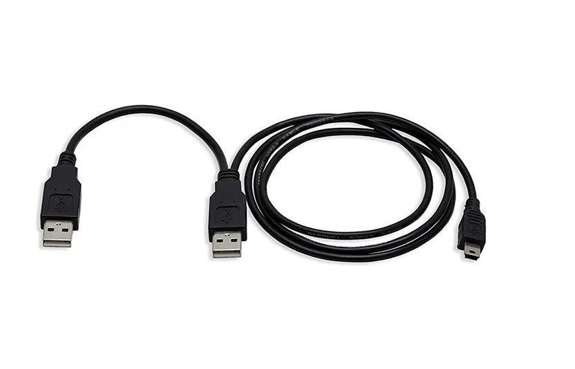 Кабель Dual USB Type-A "тато" (*2) &mdash; mini USB 5 pin Type B "тато" посилений (з дод.живленням) 0,5 м для засочення пристроїв із високим енергоспоживанням Кабель із подвійним USB-A &mdash; рішення для пристроїв із високим енергоспоживанням типу старих зовнішніх H 8166 фото