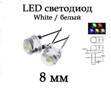 LED-діод світлодіод 8 мм, білий, ультра'яскравий, 0.5 Вт 5180 фото