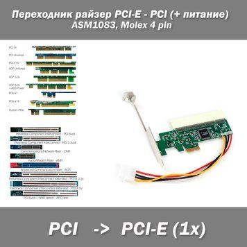 Перехідник райзер PCI-E &mdash; PCI на ASM1083 з живленням Molex 4 pin 3723 фото