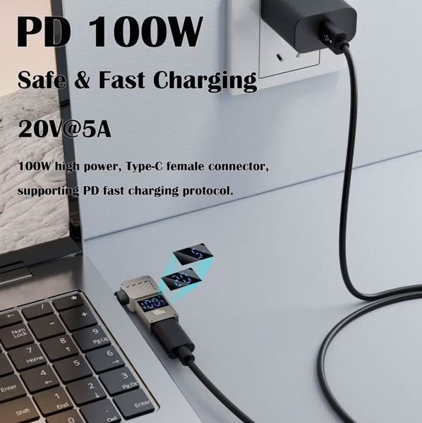 PD 100W 20V 5A (Type-C, GaN) DC5521 5.5*2.1 мм (Acer, Lenovo, ASUS, Toshiba) с LED дисплеем (параметры питания) переходник адаптер для зарядного устройства коннектор для БП угловой 7057-2 фото
