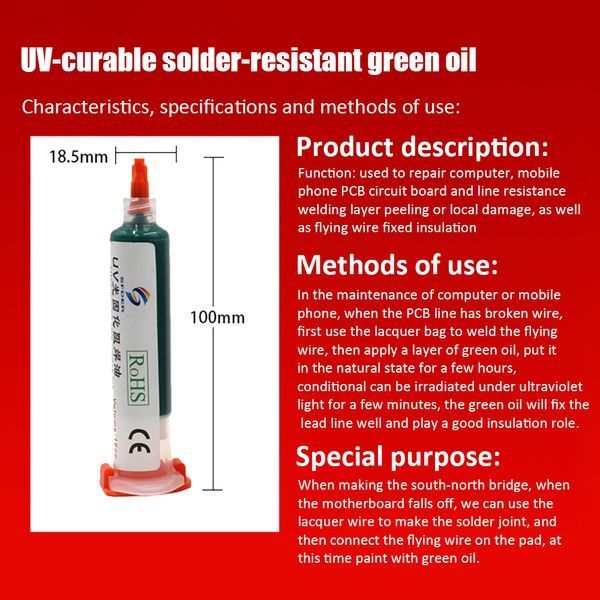 SFDER UV PCB BGA лак ізоляційний аналог MECHANIC LY-UVH900 в шприці, 10 ml (Синій) 6049 фото