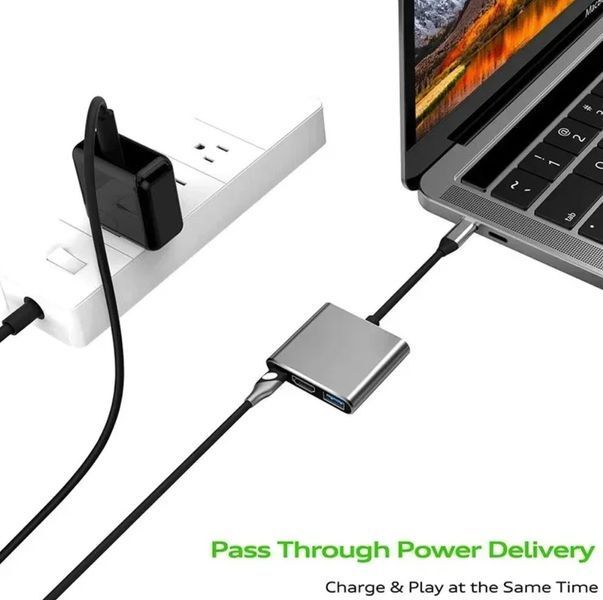 3-в-1 USB-C PD HDMI Hub 4K FullHD 1080i виведення відео з телефону на ТБ/монітор HDMI-сумісний розгалужувач ЮЗБ 3.0 док-станція дл 8193 фото