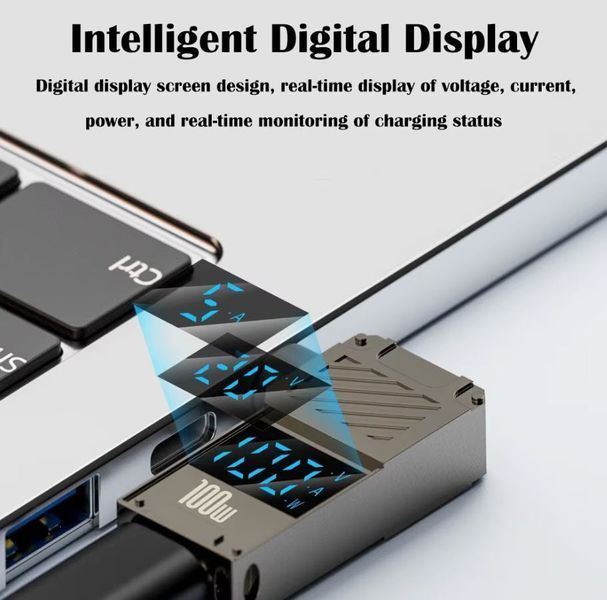 PD 100W 20V 5A (Type-C, GaN) DC5521 5.5*2.1 мм (Acer, Lenovo, ASUS, Toshiba) с LED дисплеем (параметры питания) переходник адаптер для зарядного устройства коннектор для БП угловой 7057-2 фото
