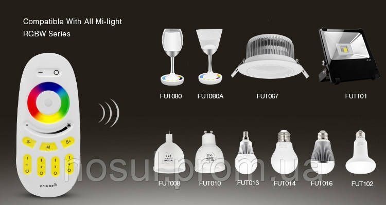 MiLight FUT096 сенсорний пульт ДК Mi-light RGB/RGBW 2.4G Touch 4-зонний 5359 фото