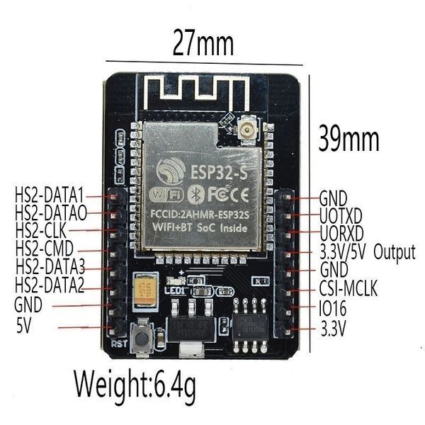 ESP32-CAM модуль (чип ESP-32S) WiFi + Bluetooth BT (блютуз) плата разработчика под установку камеры IPEX конне 7351 фото