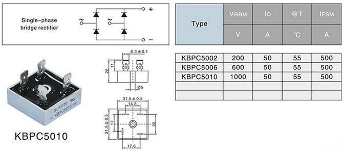 KBPC5010 (50A 1000V) мост диодный Diode Bridge Rectifier преобразователь переменного тока в постоянный 7774 фото