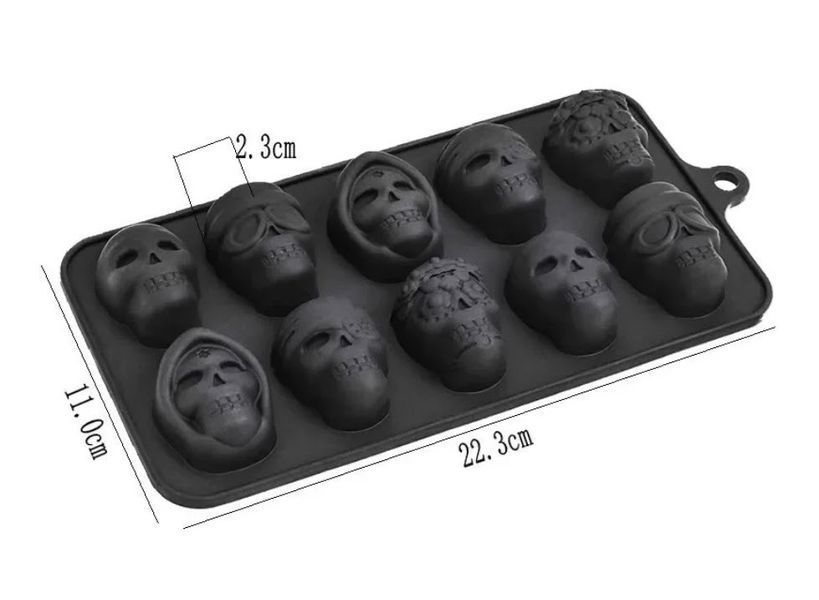 Форма для льоду у формі різних черепів Skull "10 черепків" (силікон) 220*110*23 мм 8216 фото