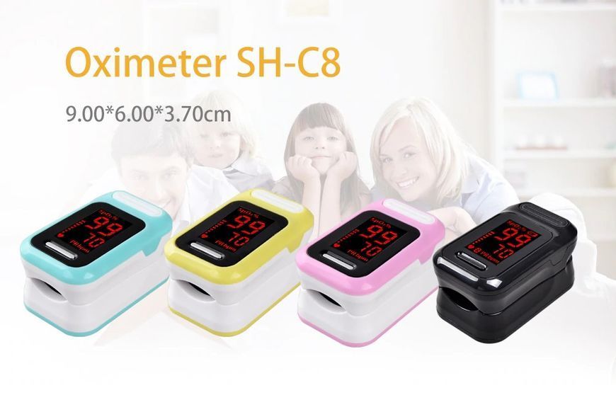 Пульсометр SH-C8 0LED пульсоксиметр CE ISO Blood Oxygen (чорний у кейсі) Monitor Heartbeat Monitor 5532 фото