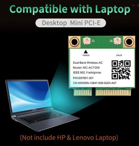 Мережева карта MC-AC7265 Mini PCI-E Wi-fi 802.11 ас (2.4 ГГц/5 ГГц) Bluetooth 4.2 бездротовий адаптер модуль для ноутбука та ПК 8279 фото