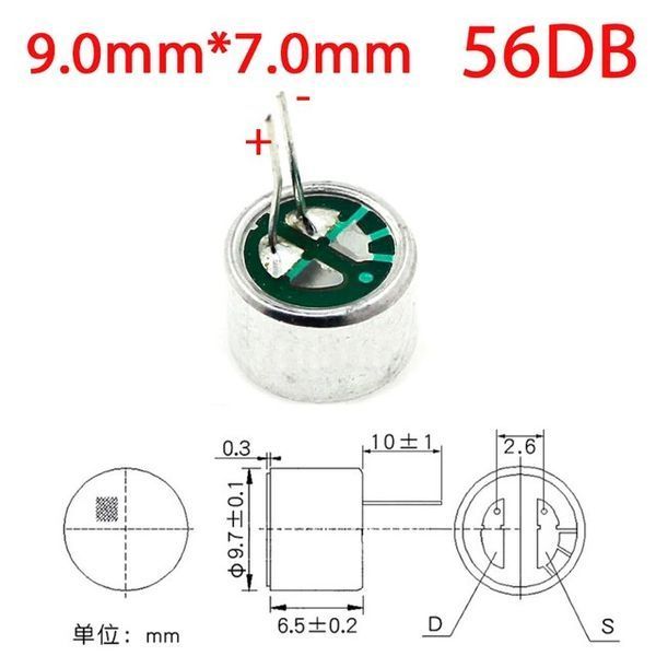 Микрофон электретный 56DB (аналог czn-15e) EM 9767P 9*7 мм 2 pin Gold DIP2 7756 фото