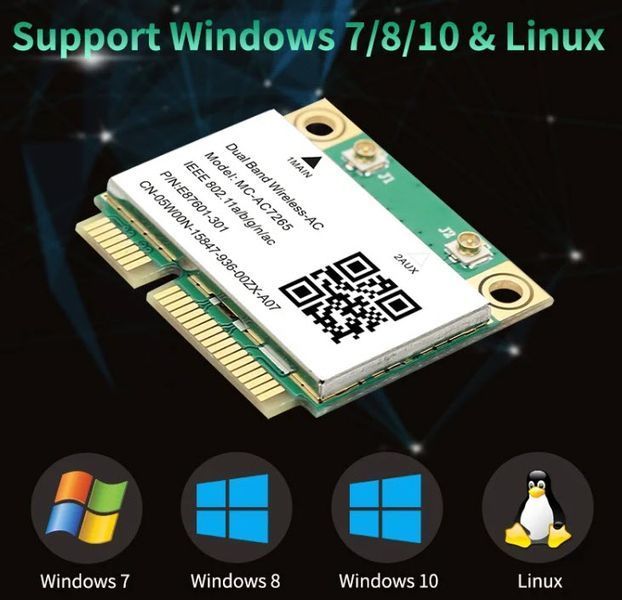 Мережева карта MC-AC7265 Mini PCI-E Wi-fi 802.11 ас (2.4 ГГц/5 ГГц) Bluetooth 4.2 бездротовий адаптер модуль для ноутбука та ПК 8279 фото