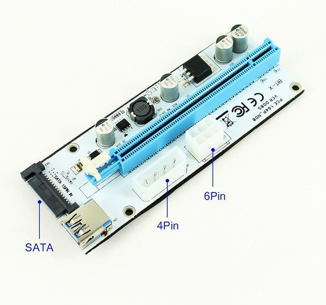 PCE164P-N06 ver. 008S райзер универсальный PCI-E 1х - PCIE 16x (1X 4x 8x) USB 3.0 питание 4 pin Molex 6 pin 5432 фото