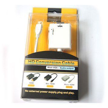 Мини преобразователь micro HDMI Male на VGA + Audio Female HD видео 1080P Активный портативный преобразоват 2413 фото