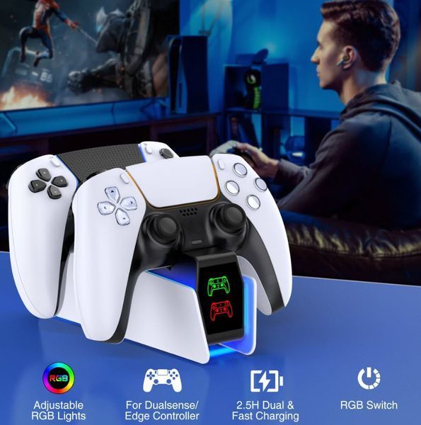 FC400-AE док станция двойная быстрая зарядка контроллеров PS5 ЗУ джойстиков PS5 (2 шт) Dual Fast Charger  Wire 8191 фото