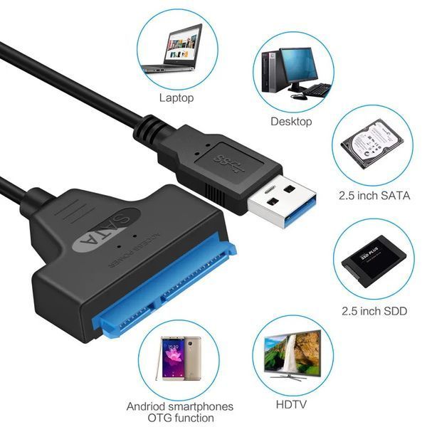 Адаптер USB 3.0 - SATA (22+7) 2.5' HDD SSD подключить жесткий диск или ССД как ЮСБ флешку (для ТВ, автомагнито 3303 фото