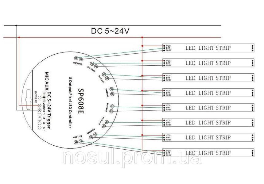 SP608E музичний контролер із пультом ДК для LED освітлення 4-канальний (для адресних стрічок і панелей WS2811, 6508 фото
