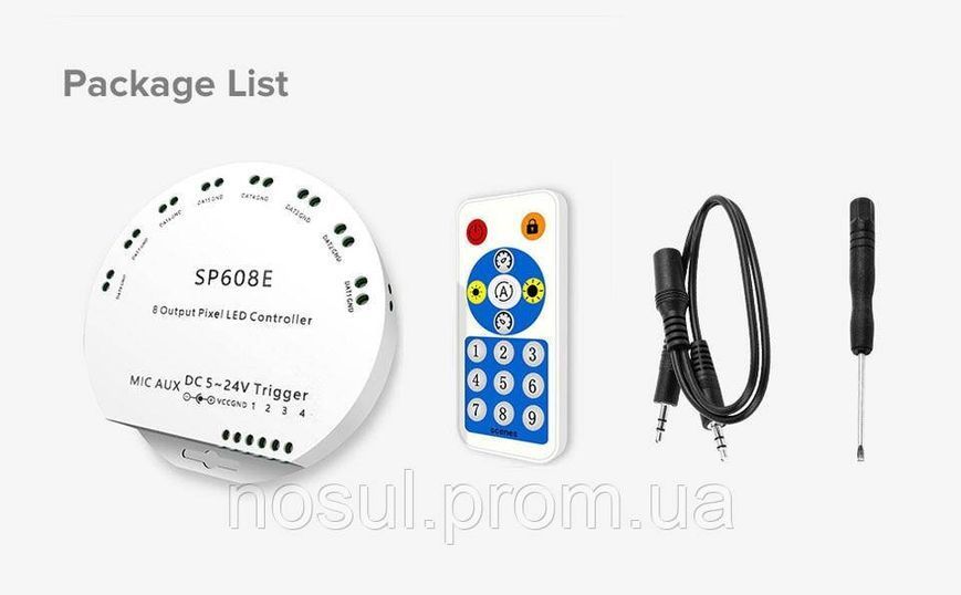 SP608E музичний контролер із пультом ДК для LED освітлення 4-канальний (для адресних стрічок і панелей WS2811, 6508 фото