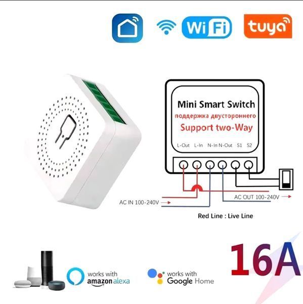 Tuya AP-SMT-Breaker01-1CH мініреле вимикач розумна розетка 16A Wi-Fi (802.11 b/g/n) Smart Socket Smart Plug 7988 фото