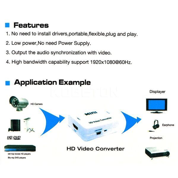 Конвертер HDMI - AV RCA stereo audio mini для презентаций просмотра видео и пр. AY:26 Real HD 1080P 3636 фото
