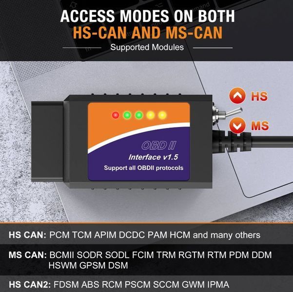 ELM327 V1.5 USB адаптер с переключателем линий (HS/MS/CAN) и чипом PIC18F25K80 &ndash; диагностический сканер для автомобилей OBD2 Mazda Ford Lincoln 2373-2 фото