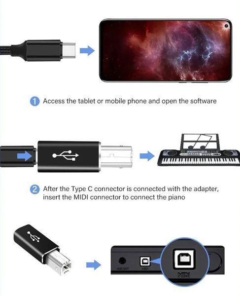 Перехідник USB B (тато) midi - USB Type-C (мама) універсальний адаптер на квадратний роз'єм під принтер 8209 фото