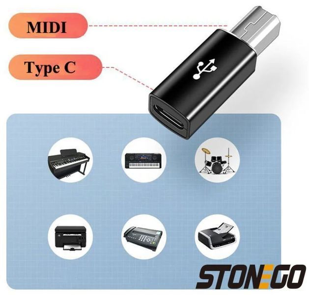 Перехідник USB B (тато) midi - USB Type-C (мама) універсальний адаптер на квадратний роз'єм під принтер 8209 фото