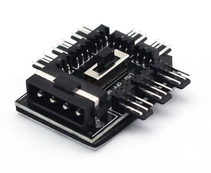 Хаб сплиттер для вентиляторов охлаждения 1-8 порт. (3-pin/4-pin) разветвитель с питанием Molex 4р для ПК и майнинга PWM Cooler Fan HUB Splitter CPU SYS 6134-3 фото
