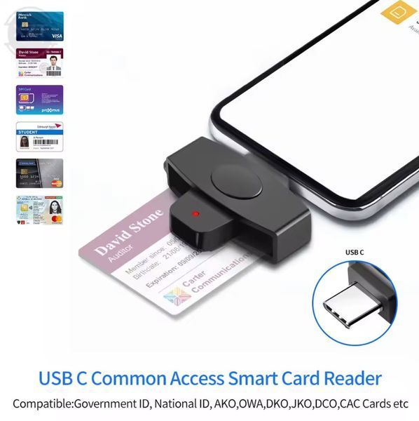 ZW-12 EMV IC DNIE Chip DNI Smart Card Универсальный кард-ридер USB Type-C (62*24 мм) для смарт-карт, CAC, SIM, банковских карт (Windows/Mac/Android) ID Smart Card Reader Type-C Electronic DNI Reader 6582-5 фото