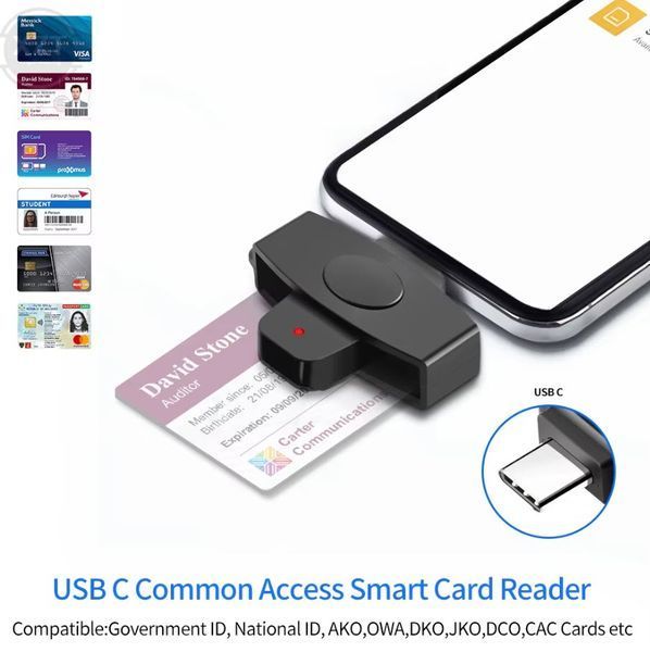 ZW-12 EMV IC DNIE Chip DNI Smart Card Универсальный кард-ридер USB Type-C (62*24 мм) для смарт-карт, CAC, SIM, банковских карт (Windows/Mac/Android) ID Smart Card Reader Type-C Electronic DNI Reader 6582-5 фото