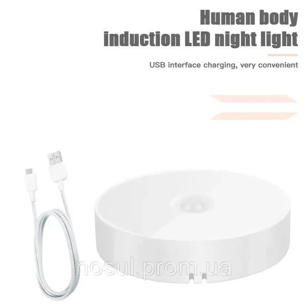 LED Night Light USB АКБ светодиодный ночник (&Oslash;&nbsp;83 мм) с датчиком движения (зарядка от ЮСБ, встроенная батарея) 7877 фото