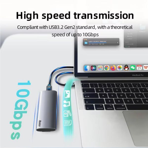 Кишеня CoolFish M8Pro-NVMe SSD M.2 USB 3.2 (Gen.2) + перехідник під Type-C алюмінієвий корпус + кабель (колір С 7244-2 фото