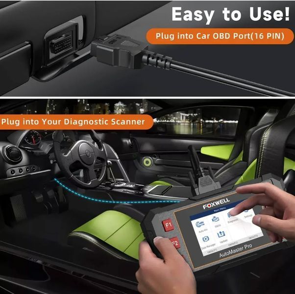 Кабель подовжувач OBD2 J1962 (1.3 м) FOXWELL KW850 NT624 NT644 Male "тато" DB15 для автомобільної діагностики ремонт заміну  8201 фото