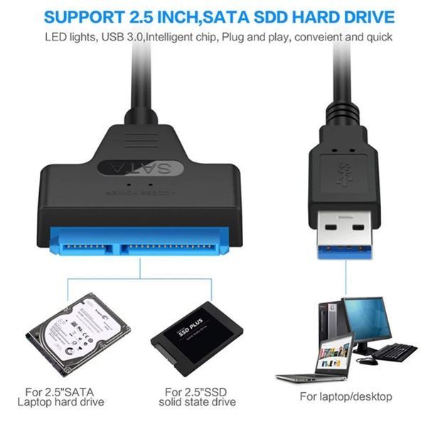 Кабель SATA (22+7) - USB 3.0 с двойным USB и доп.питанием DC 3,5 мм &ndash; адаптер для HDD/SSD 2.5/3.5" с усиленным питанием 4906-2 фото