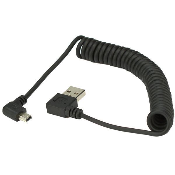 Кабель USB кутовий - mini USB кутовий спіральна навивка (30...120 см) 4662 фото