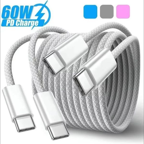 Кабель PD USB 60W 3A (Type-C) папа-папа (1 м) QC 4.0 3.0 цвет БЕЛЫЙ power charge Huawei Samsung Macbook зарядк 7358-2 фото