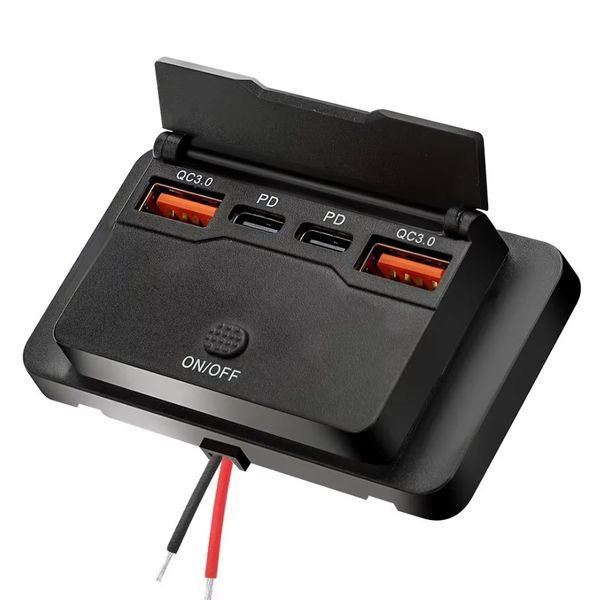 Сокет USB*2 (QC3.0) Type-C*2 (PD) +вольтметр Автомобильное зарядное устройство с выключателем (кнопка вкл/выкл) 4-портовый разветвитель PD/QC3.0 для авто, фургонов, катеров 12В/24В 8320 фото