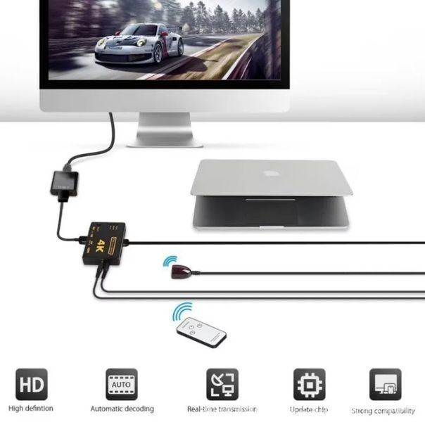 Свитчер коммутатор HDMI 3*1 с ИК ДУ пультом &ndash; переключатель 3 входа / 1 выход для 4K устройств (DVD, HDTV, Xbox, PS4) видео+аудио (3 HDMI in - 1 HDMI out)&nbsp; 3511-2 фото
