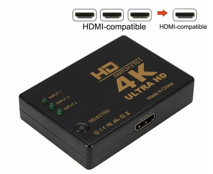 Свитчер коммутатор HDMI 3*1 с ИК ДУ пультом &ndash; переключатель 3 входа / 1 выход для 4K устройств (DVD, HDTV, Xbox, PS4) видео+аудио (3 HDMI in - 1 HDMI out)&nbsp; 3511-2 фото